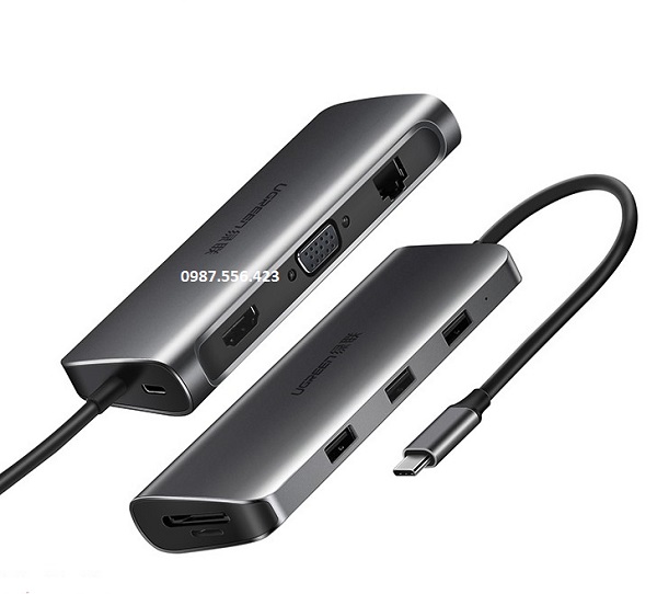 USB type-C to HDMI/VGA/ Hub USB 3.0/ SD/TF/Lan Gigabit chính hãng Ugreen 40873